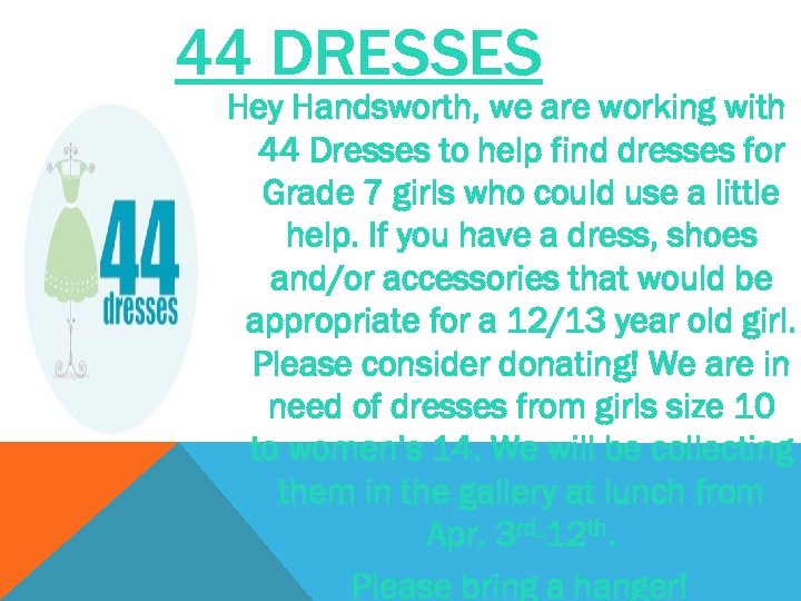 44 DRESSES Hey Handsworth, we are working with 44 Dresses to help find dresses