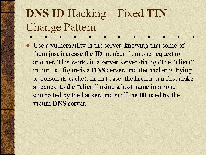 DNS ID Hacking – Fixed TIN Change Pattern Use a vulnerability in the server,
