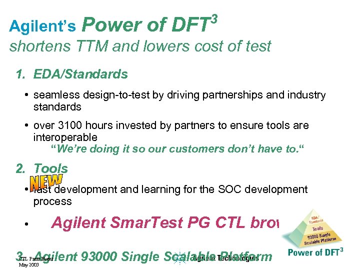 3 Agilent’s Power of DFT shortens TTM and lowers cost of test 1. EDA/Standards