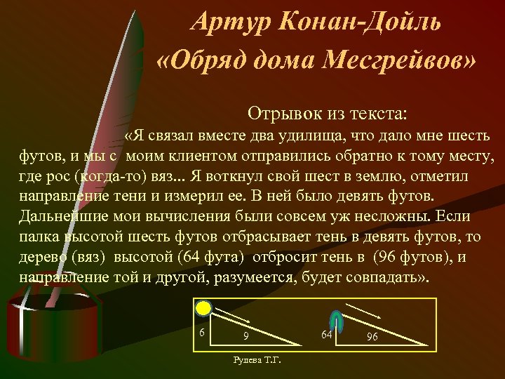 Артур Конан-Дойль «Обряд дома Месгрейвов» Отрывок из текста: «Я связал вместе два удилища, что