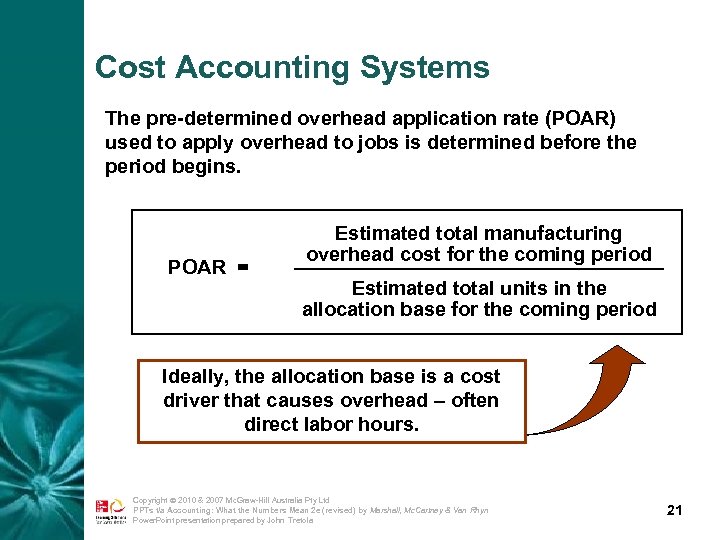 Cost Accounting Systems The pre-determined overhead application rate (POAR) used to apply overhead to