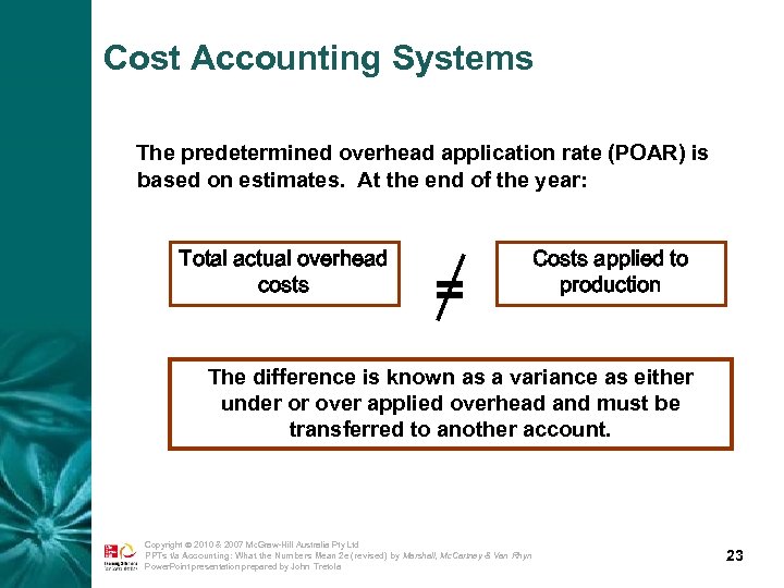 Cost Accounting Systems The predetermined overhead application rate (POAR) is based on estimates. At