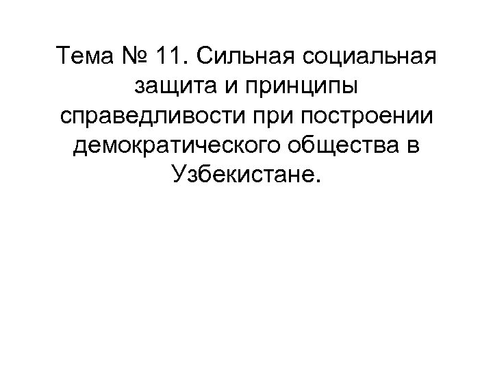 Тема № 11. Сильная социальная защита и принципы справедливости при построении демократического общества в