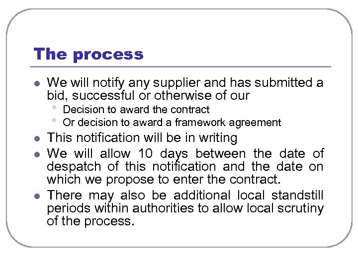 The process l We will notify any supplier and has submitted a bid, successful