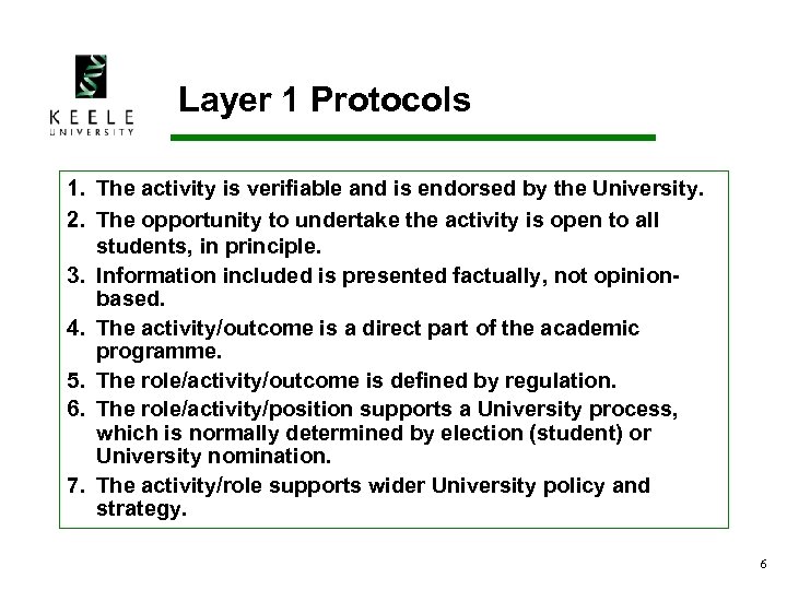 Layer 1 Protocols 1. The activity is verifiable and is endorsed by the University.