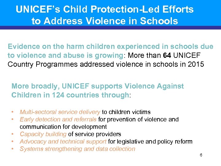 UNICEF’s Child Protection-Led Efforts to Address Violence in Schools Evidence on the harm children
