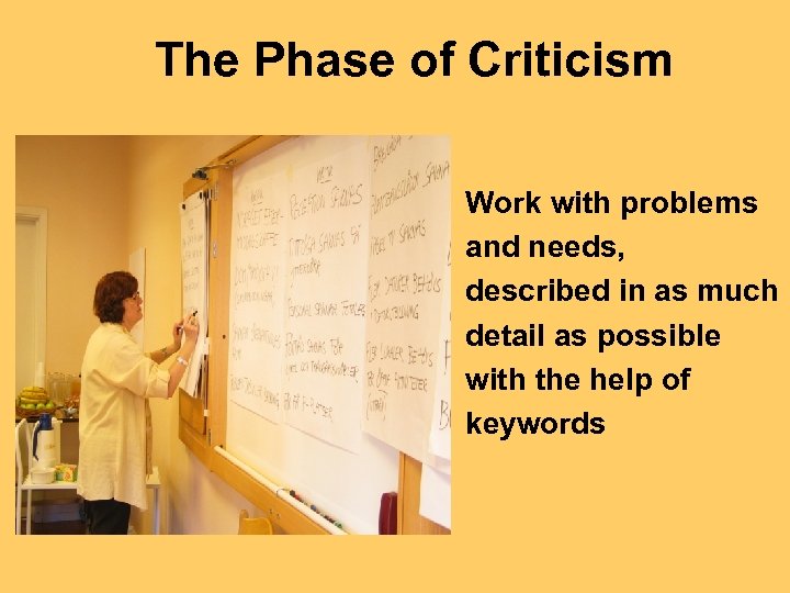 The Phase of Criticism Work with problems and needs, described in as much detail