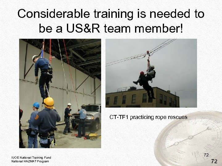 Considerable training is needed to be a US&R team member! CT-TF 1 practicing rope