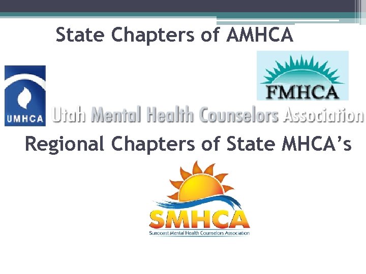 State Chapters of AMHCA Regional Chapters of State MHCA’s 