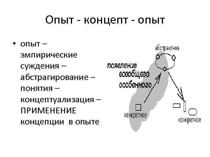 Опыт - концепт - опыт • опыт – эмпирические суждения – абстрагирование – понятия