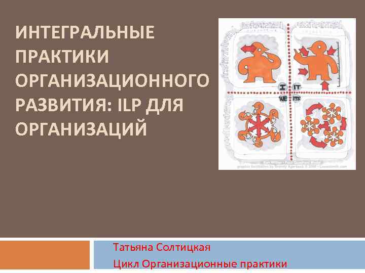 ИНТЕГРАЛЬНЫЕ ПРАКТИКИ ОРГАНИЗАЦИОННОГО РАЗВИТИЯ: ILP ДЛЯ ОРГАНИЗАЦИЙ Татьяна Солтицкая Цикл Организационные практики 