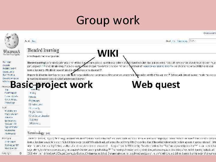 Group work WIKI Basic project work Web quest 