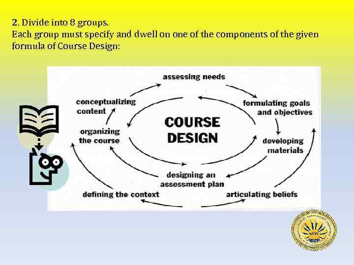 2. Divide into 8 groups. Each group must specify and dwell on one of