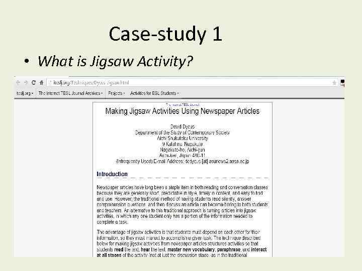 Case-study 1 • What is Jigsaw Activity? 