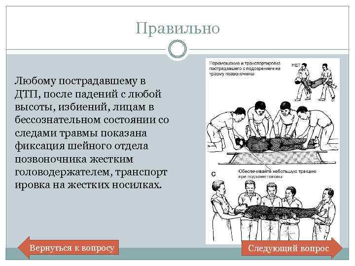 Правильно Любому пострадавшему в ДТП, после падений с любой высоты, избиений, лицам в бессознательном