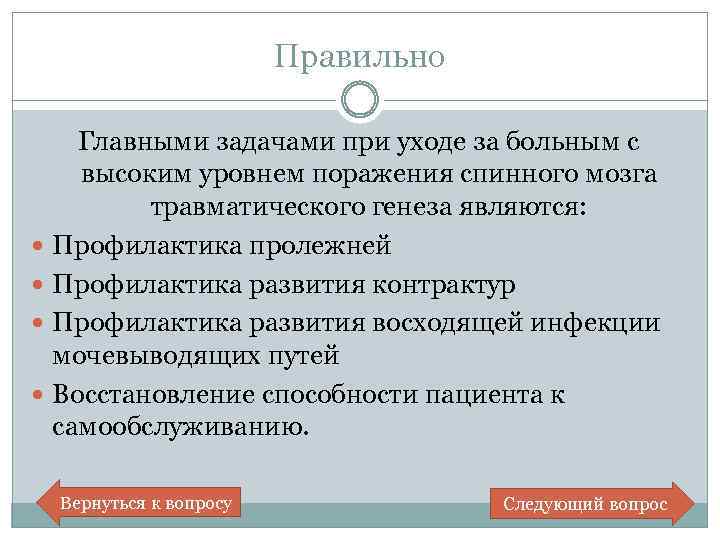 Правильно Главными задачами при уходе за больным с высоким уровнем поражения спинного мозга травматического