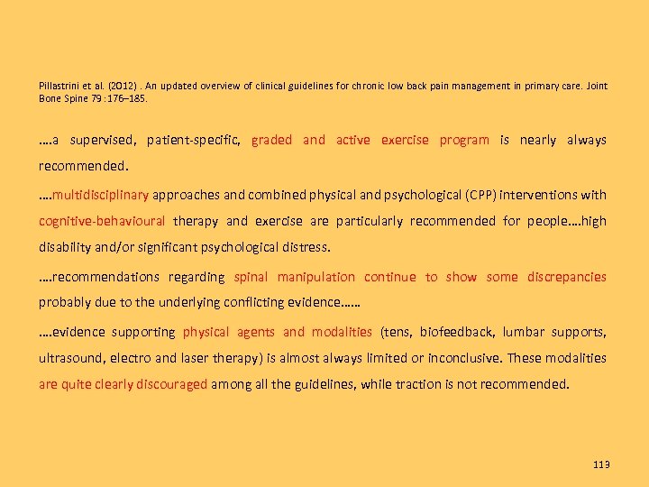 Pillastrini et al. (2012). An updated overview of clinical guidelines for chronic low back