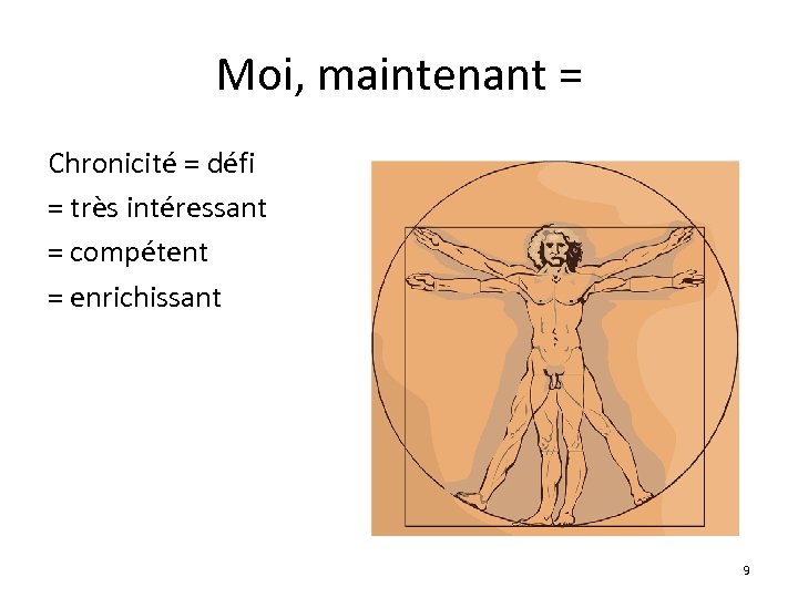 Moi, maintenant = Chronicité = défi = très intéressant = compétent = enrichissant 9