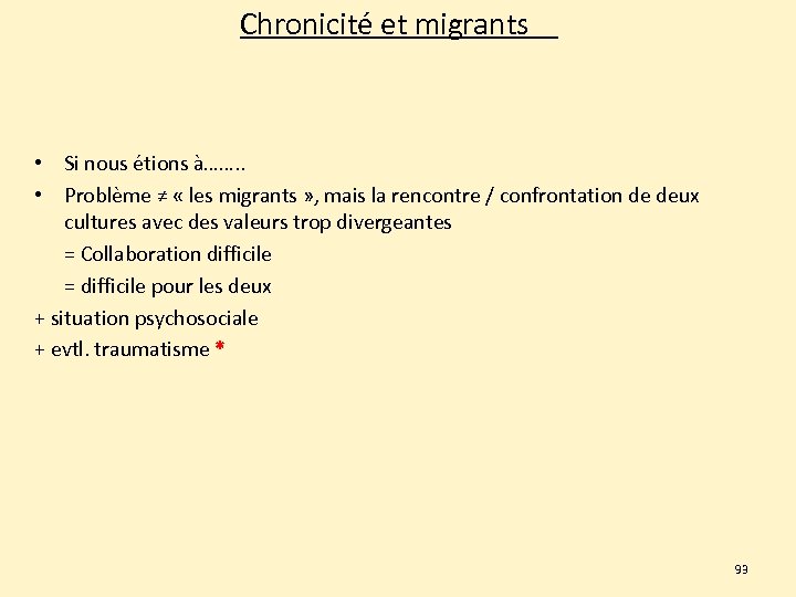 Chronicité et migrants • Si nous étions à……. . • Problème ≠ « les