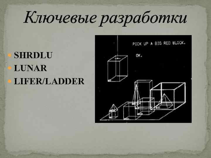 Ключевые разработки SHRDLU LUNAR LIFER/LADDER 