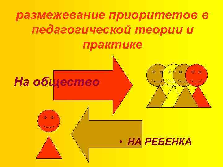 размежевание приоритетов в педагогической теории и практике На общество • НА РЕБЕНКА 