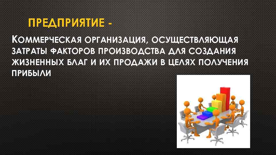ПРЕДПРИЯТИЕ КОММЕРЧЕСКАЯ ОРГАНИЗАЦИЯ, ОСУЩЕСТВЛЯЮЩАЯ ЗАТРАТЫ ФАКТОРОВ ПРОИЗВОДСТВА ДЛЯ СОЗДАНИЯ ЖИЗНЕННЫХ БЛАГ И ИХ ПРОДАЖИ