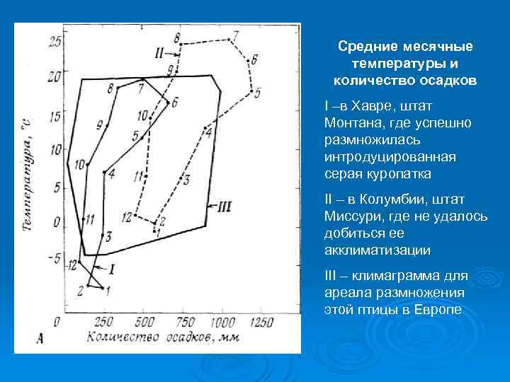 Средние месячные температуры и количество осадков I –в Хавре, штат Монтана, где успешно размножилась