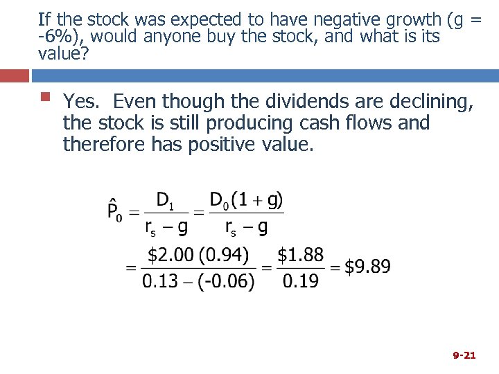 If the stock was expected to have negative growth (g = -6%), would anyone