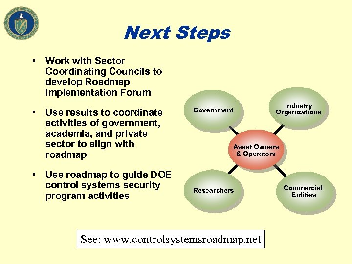Next Steps • Work with Sector Coordinating Councils to develop Roadmap Implementation Forum •