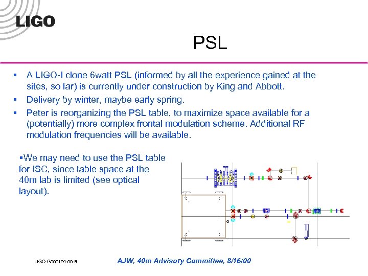 PSL § § § A LIGO-I clone 6 watt PSL (informed by all the