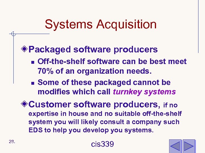 Systems Acquisition Packaged software producers n n Off-the-shelf software can be best meet 70%