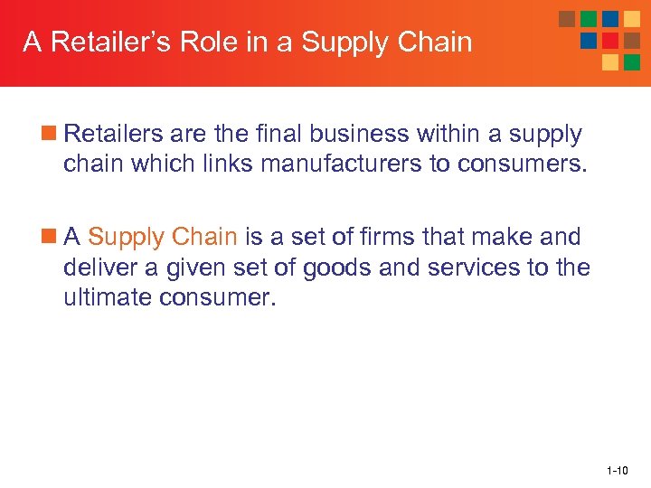 A Retailer’s Role in a Supply Chain n Retailers are the final business within