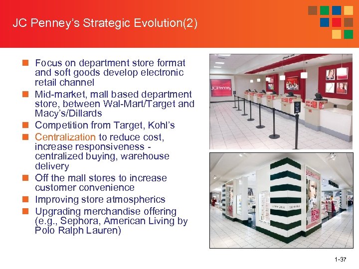 JC Penney’s Strategic Evolution(2) n Focus on department store format and soft goods develop