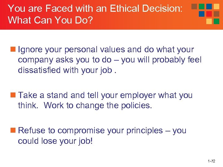 You are Faced with an Ethical Decision: What Can You Do? n Ignore your