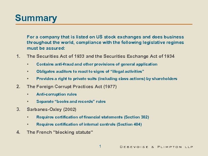 Summary For a company that is listed on US stock exchanges and does business