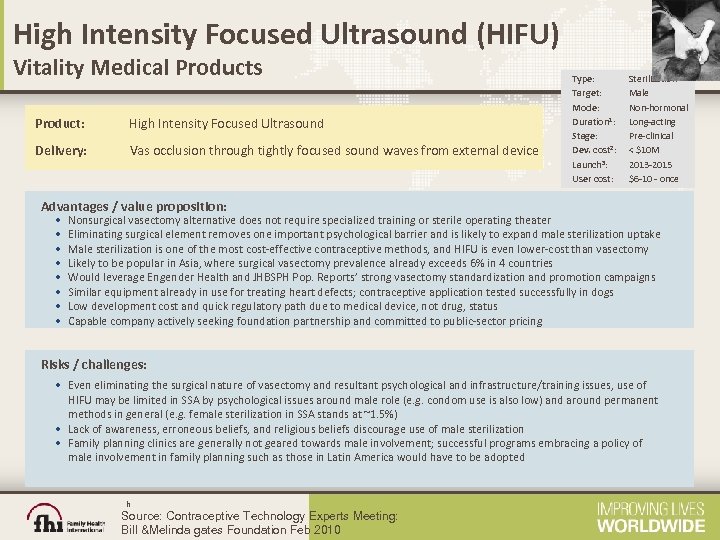 High Intensity Focused Ultrasound (HIFU) Vitality Medical Products Product: High Intensity Focused Ultrasound Delivery: