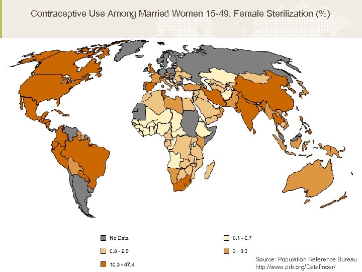 Contraceptive Use Among Married Women 15 -49, Female Sterilization (%) Source: Population Reference Bureau