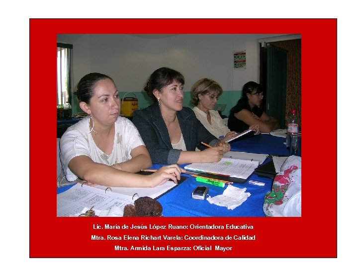 Lic. María de Jesús López Ruano: Orientadora Educativa Mtra. Rosa Elena Richart Varela: Coordinadora