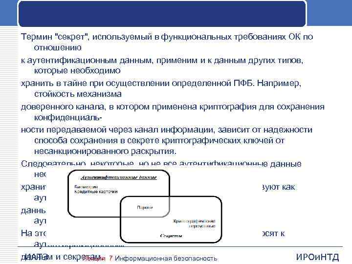 Термин "секрет", используемый в функциональных требованиях ОК по отношению к аутентификационным данным, применим и