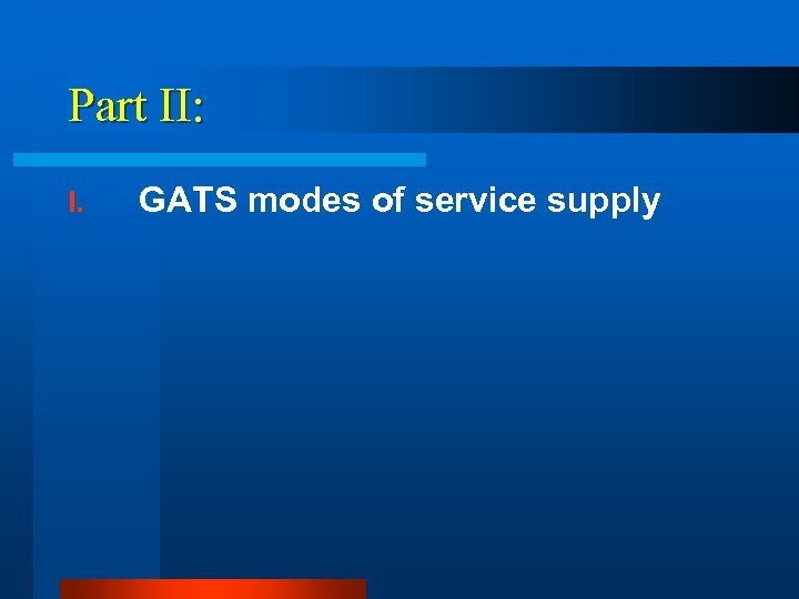 Part II: I. GATS modes of service supply 