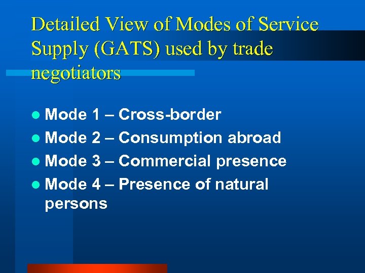 Detailed View of Modes of Service Supply (GATS) used by trade negotiators l Mode