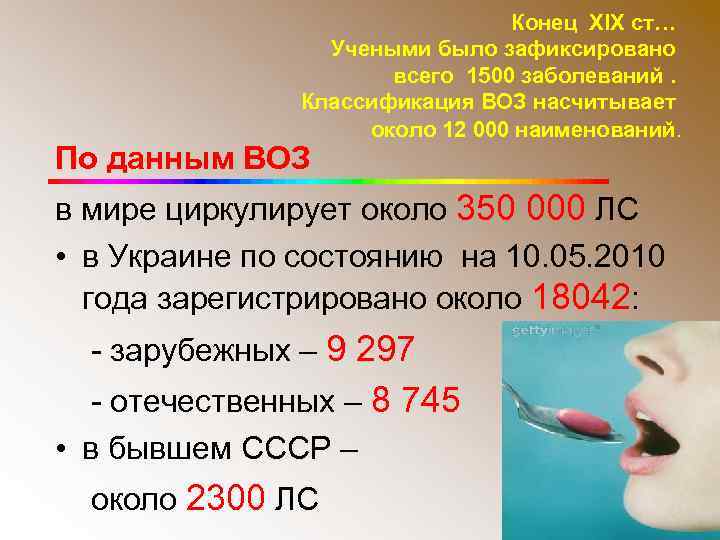 Конец ХIХ ст… Учеными было зафиксировано всего 1500 заболеваний. Классификация ВОЗ насчитывает около 12