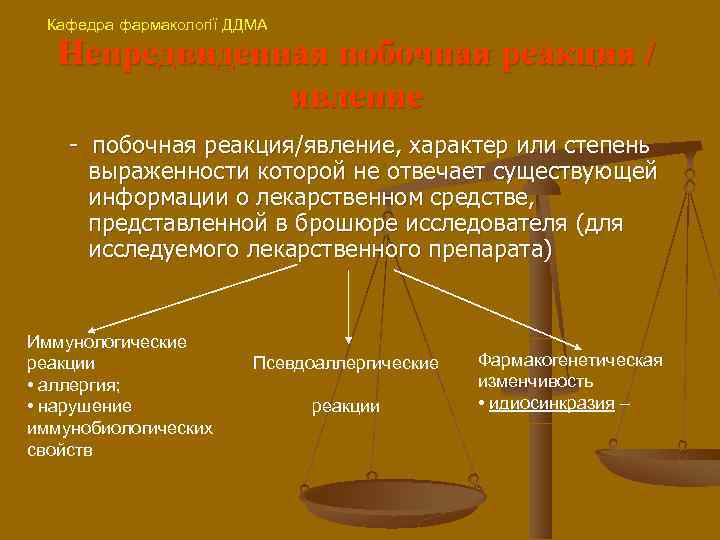 Кафедра фармакології ДДМА Непредвиденная побочная реакция / явление - побочная реакция/явление, характер или степень
