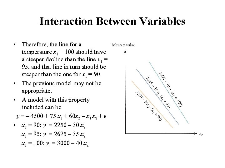 Interaction Between Variables • Therefore, the line for a temperature x 1 = 100
