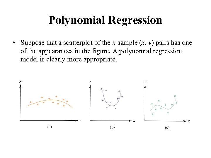 Polynomial Regression • Suppose that a scatterplot of the n sample (x, y) pairs