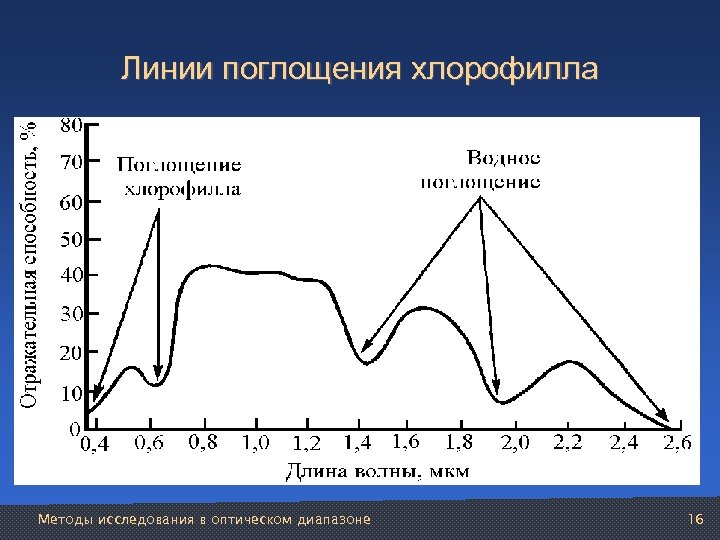 Линии поглощения хлорофилла Методы исследования в оптическом диапазоне 16 