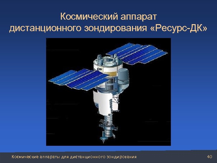 Космический аппарат дистанционного зондирования «Ресурс-ДК» Космические аппараты для дистанционного зондирования 40 