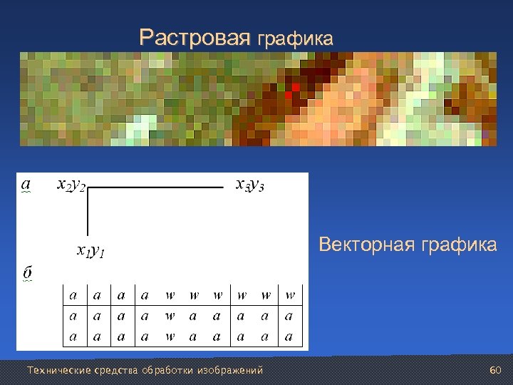 Растровая графика Векторная графика Технические средства обработки изображений 60 