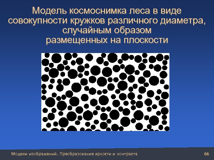 Модель космоснимка леса в виде совокупности кружков различного диаметра, случайным образом размещенных на плоскости