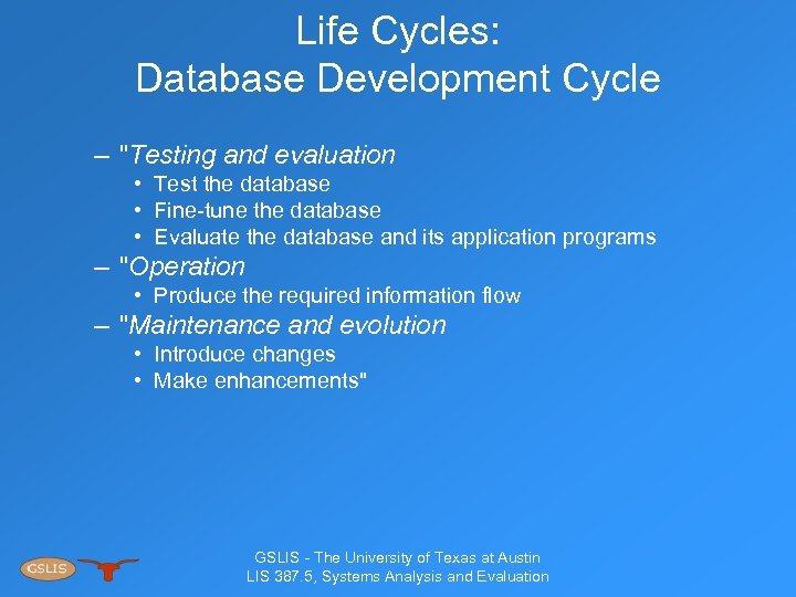 Life Cycles: Database Development Cycle – 